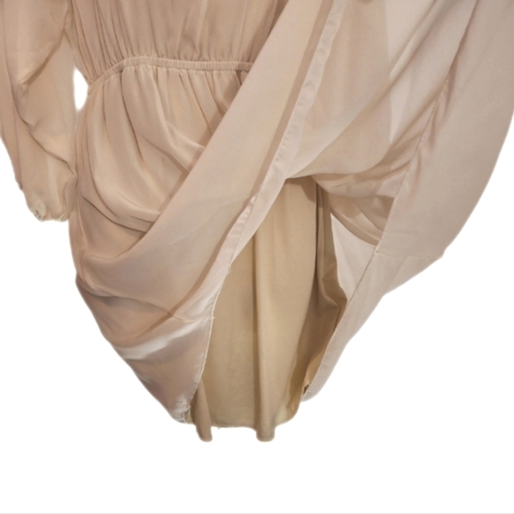 Ing Dress Sheer Overlay And Faux Pearl Strands Collar Long Sleeve Cream Size L - Picture 9 of 15